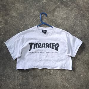 Vintage Thrasher Crop Top Shirt Womens M Gray Skater Outdoor Short Sleeve Y2K